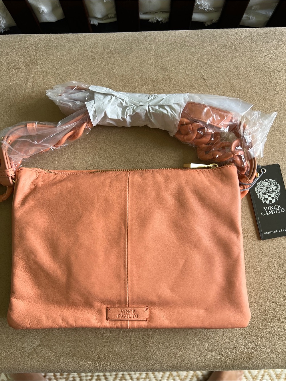 Vince Camuto Peach Leather Braided-Handle Crossbody Bag